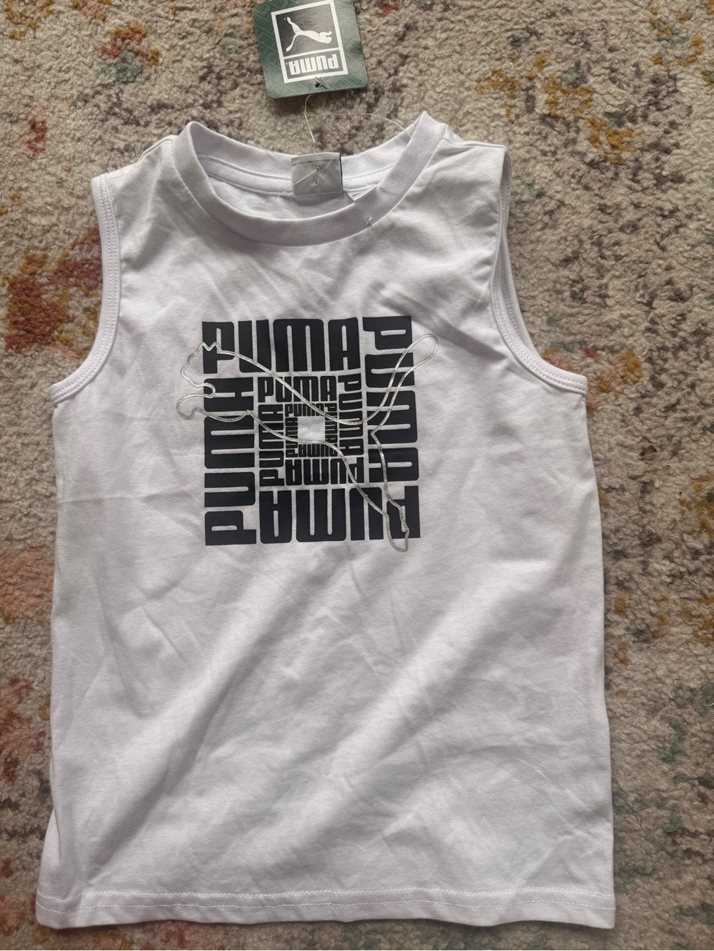 Puma White Tank Top with Black Logo Graphic